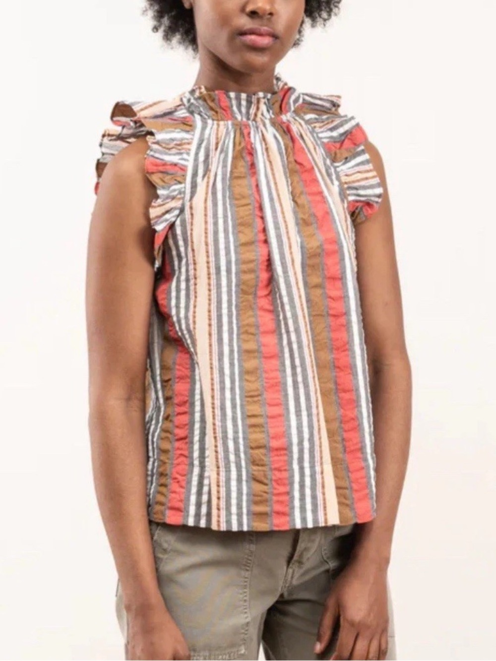 Ulla Johnson Adana Striped Ruffle Top Red Multi 4